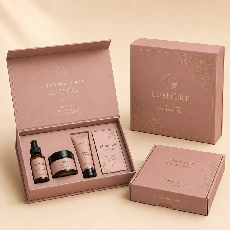 Custom influencer boxes with branded print for PR gifting and product launch campaigns
