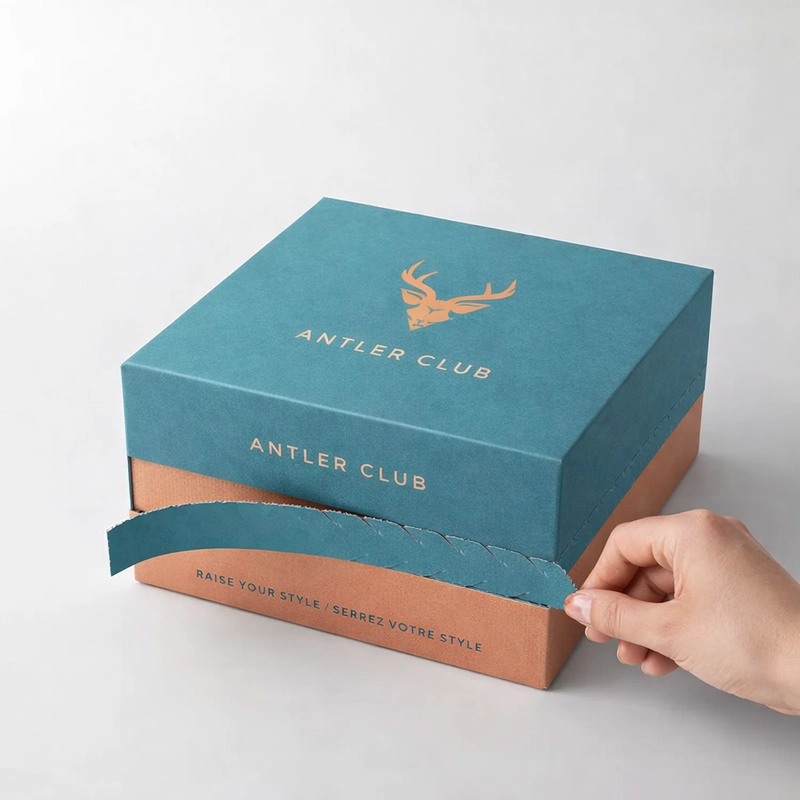 Custom printed tear strip mailer box with easy-open corrugated packaging