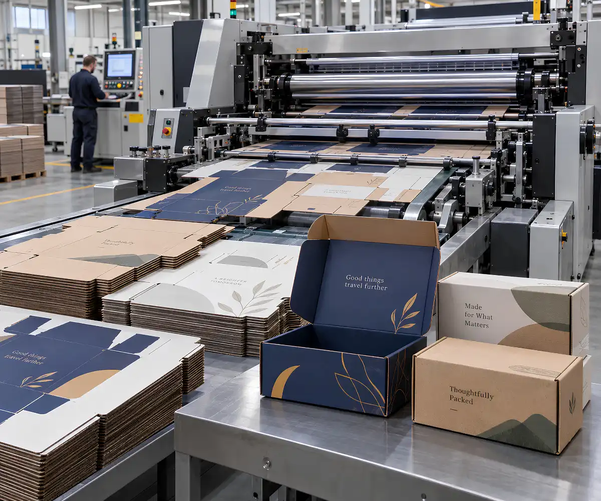 In-house production of printed Custom Postal Boxes and corrugated mailer packaging