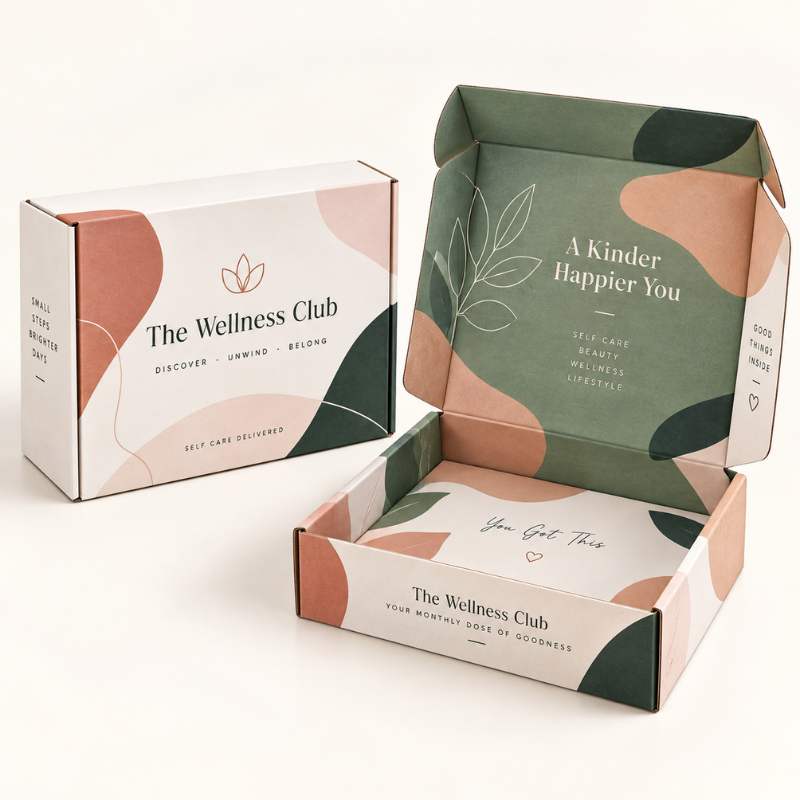 Custom Subscription Boxes with branded print for recurring product deliveries