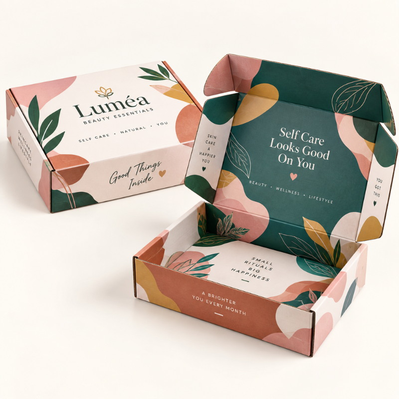 Custom Subscription Boxes with branded print for recurring product deliveries