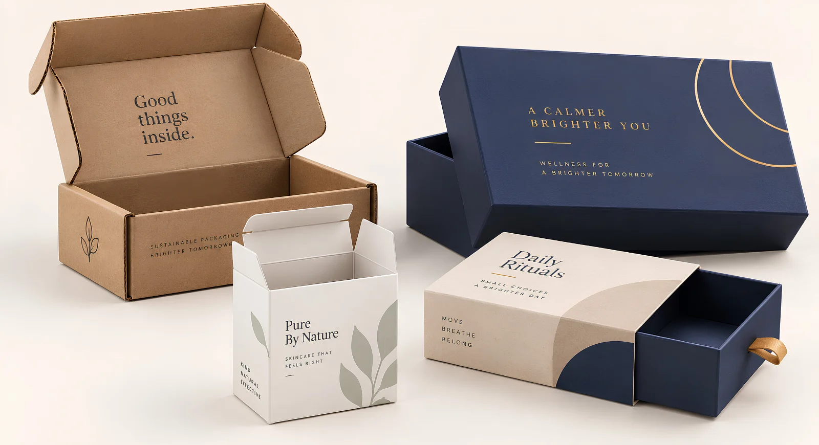 Cardboard, corrugated, kraft and rigid custom box styles